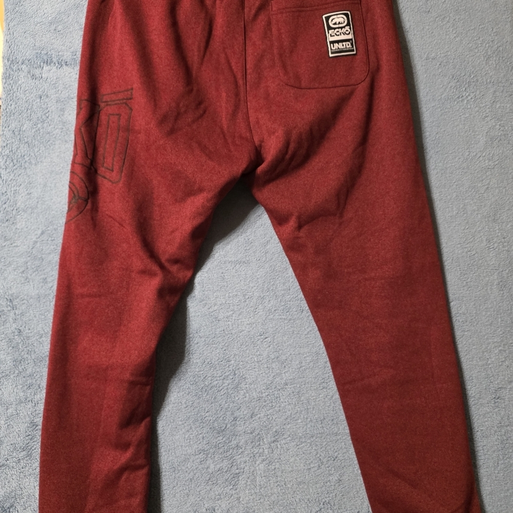 Ecko Unltd Men's XL Sweatpants Maroon Red Black Embroidered Logo Fleece Jogger - Picture 7 of 9